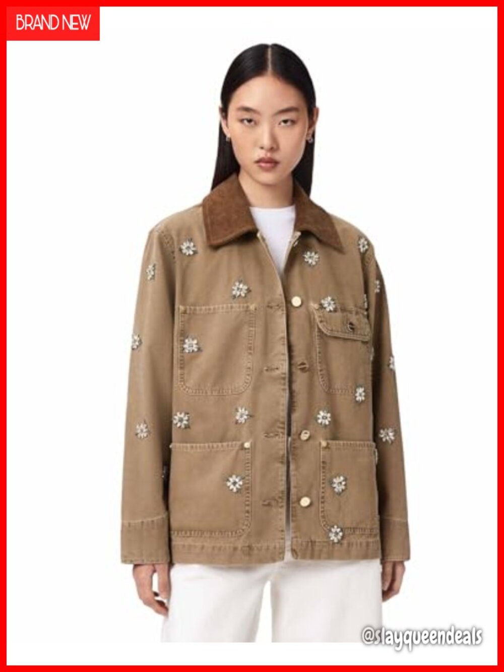 Bex Emb Denim Jacket Point Collar Button Closure Long Sleeve Regular Fit